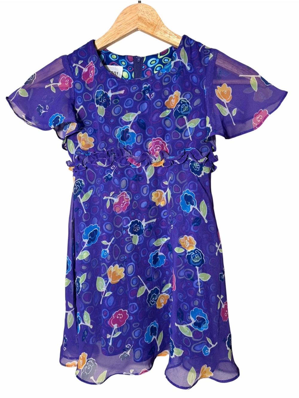 Amy Byer Purple Floral Chiffon Dress with Multicolor Flowers